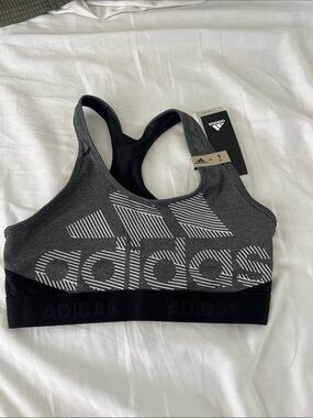 adidas Charcoal Gray & Black Logo Racerback Sports Bra